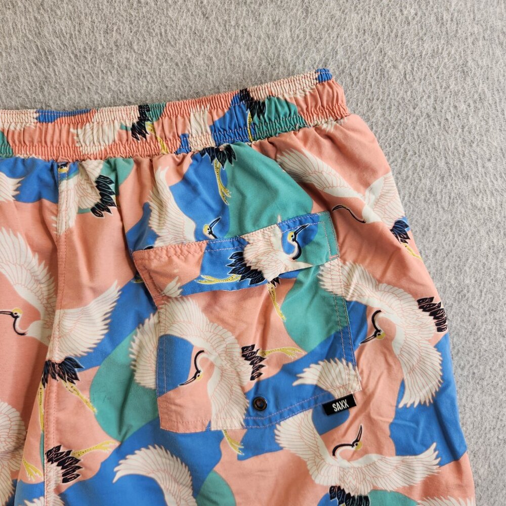 Saxx Swim Trunks Mens XXL Swan Print Cannonball 2N1 Ballpark Pouch Shorts - Picture 6 of 15